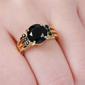 Black Sapphire yellow Rhodium Plated Ring